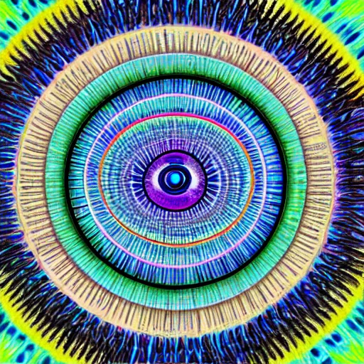 Image similar to an eye, plurality, in the style of alex grey