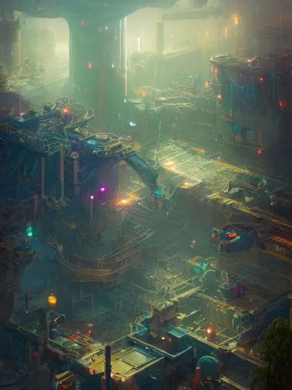 Image similar to photo of 8k ultra realistic power station , full of colour, cinematic lighting, battered, trending on artstation, 4k, hyperrealistic, focused, extreme details,unreal engine 5, cinematic, masterpiece, art by Peter Mohrbacher