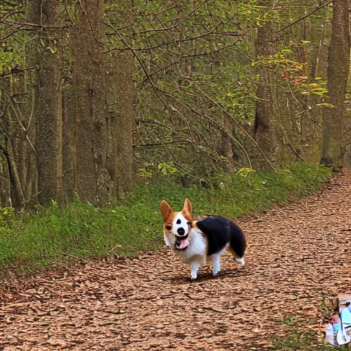 Image similar to A corgi running through trees by Paul Atreides