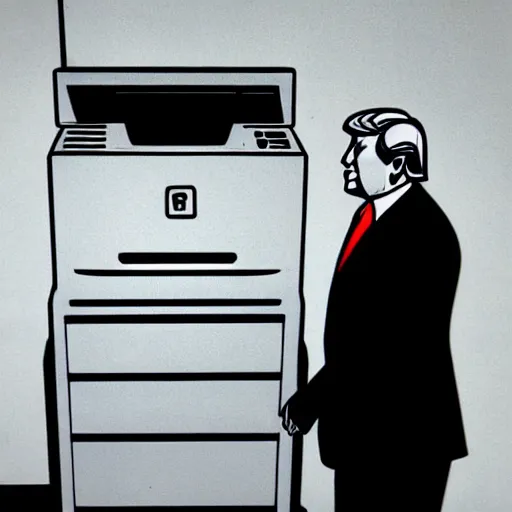 Image similar to cctv footage of donald trump using a photocopier