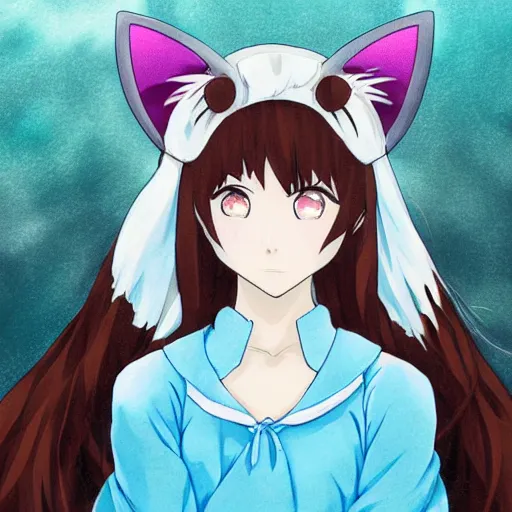 Prompt: anime girl with cat ears in the style of mona lisa, anime girl, anime art, digital art, by makoto shinkai, by studio ghibli, neko, cat ears