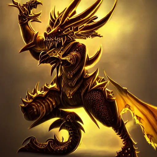 Prompt: Golden dragon from world of warcraft