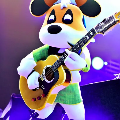 Prompt: k. k slider from animal crossing, playing guitar at a concert