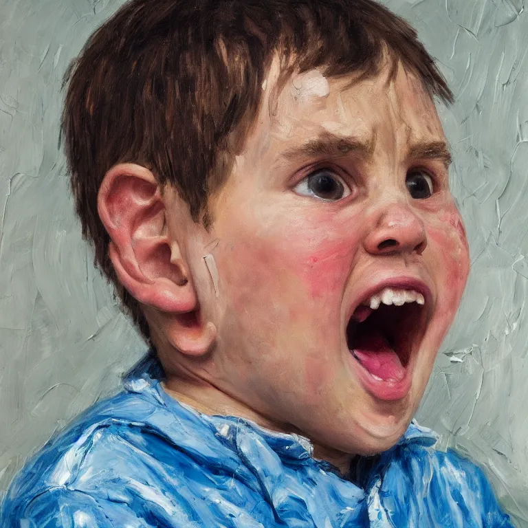 Image similar to warmly lit close up studio portrait of young angry!! screaming Steve Carell age 23 furious!, impasto oil painting thick brushstrokes by Lucian Freud and Cy Twombly and Tim Hawkinson , trending on artstation dramatic lighting Expressionism