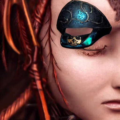 Image similar to Pirate Queen wearing an eye patch, close-up, highly detailed, high quality, fantasy concept art, soft lighting, photorealistic,