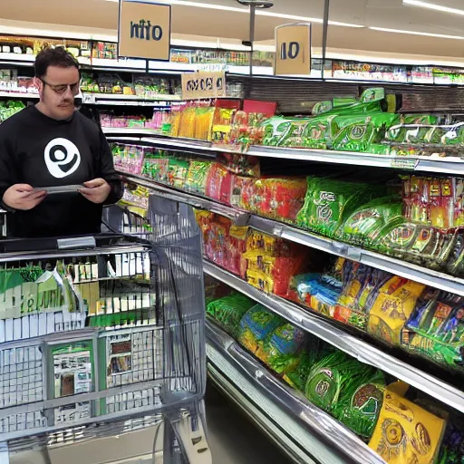 Prompt: a bear shopping for cryptocurrency at the supermarket