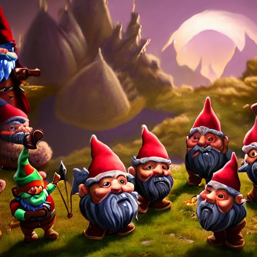 Prompt: a group of friendly gnomes and halflings have a big party, Fantasy theme, dungeons and dragons, extreme wide angle shot, Long shot, hyper realistic, hyper detailed, realistic picture, epic game, Complex massive detail, octane render