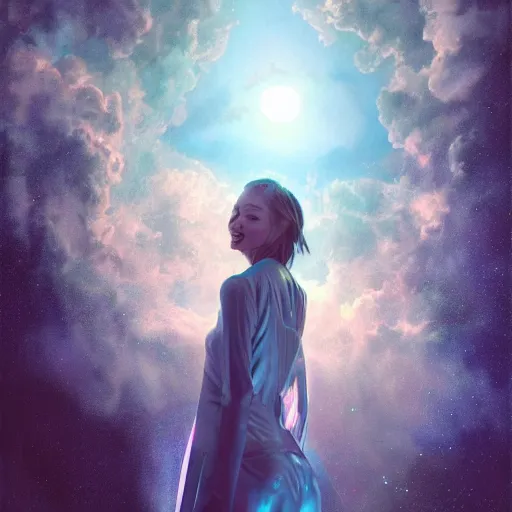 Prompt: 3 d, sci - fi, night, moon, moon rays, smiling fashion model face, cinematic, clouds, vogue cover style, blue mood, realistic painting, intricate oil painting, high detail illustration, figurative art, multiple exposure, poster art, 3 d, by tooth wu and wlop and beeple and greg rutkowski