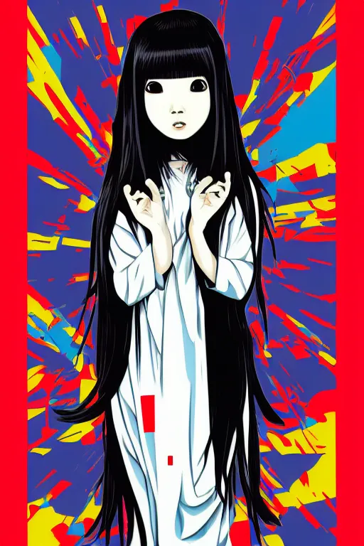 Image similar to sadako out from billboard!!! pop art, pixel, bioshock, gta chinatown, artgerm, richard hamilton, mimmo rottela, julian opie, aya takano, marika mori