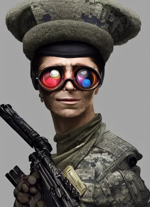 Image similar to an anthropomorphic beautiful male soldier portrait holding a science fiction sniper rifle wearing colourful robe, fine art, award winning, intricate, elegant, sharp focus, octane render, hyperrealistic, wizard hat cinematic lighting, highly detailed, digital painting, 8 k concept art, art by jamie hewlett and z. w. gu, masterpiece, trending on artstation, 8 k