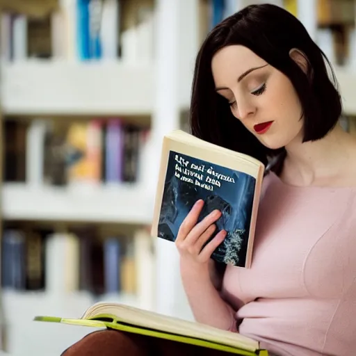 Image similar to Scottish woman with dark hair and pale skin reading a book