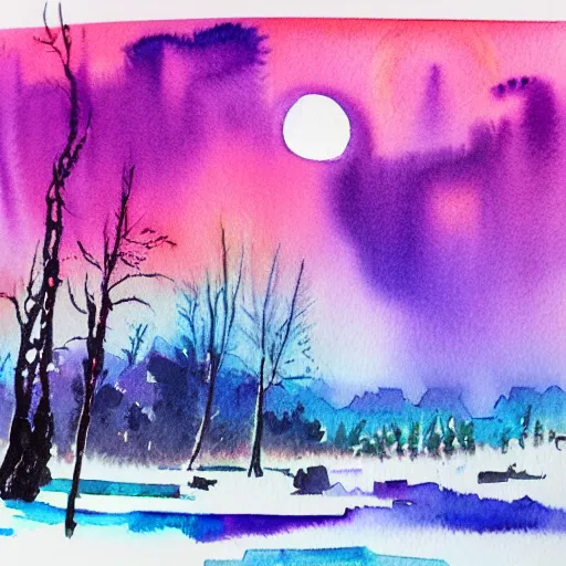 Image similar to winter synthwave watercolor watercolor