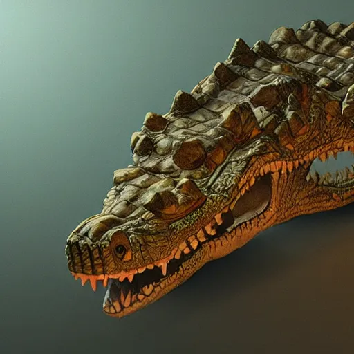 Image similar to a crocodile mummy, fantasy art, cinematic lighting