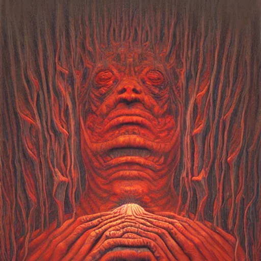 Image similar to insanity by zdzisław beksiński, dariusz zawadzki, jeffrey smith and h.r. giger, oil on canvas, 8k highly professionally detailed, trending on artstation