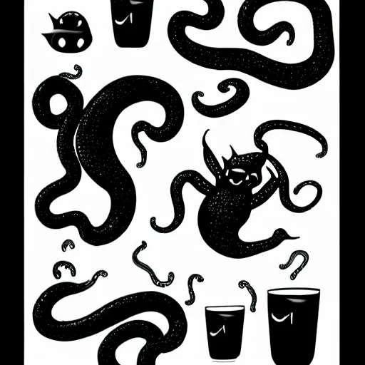 Prompt: a cute art of black ink slime in form of liquid black cat with tentacles , claymation, Aardman animation, dnd slime art