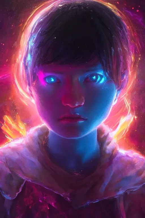 Prompt: a fancy portrait of young celestial child in a colourful portal to another dimension by greg rutkowski, sung choi, mitchell mohrhauser, maciej kuciara, johnson ting, maxim verehin, peter konig, bloodborne, 8 k photorealistic, cinematic lighting, hd, high details, dramatic, dark atmosphere, trending on artstation