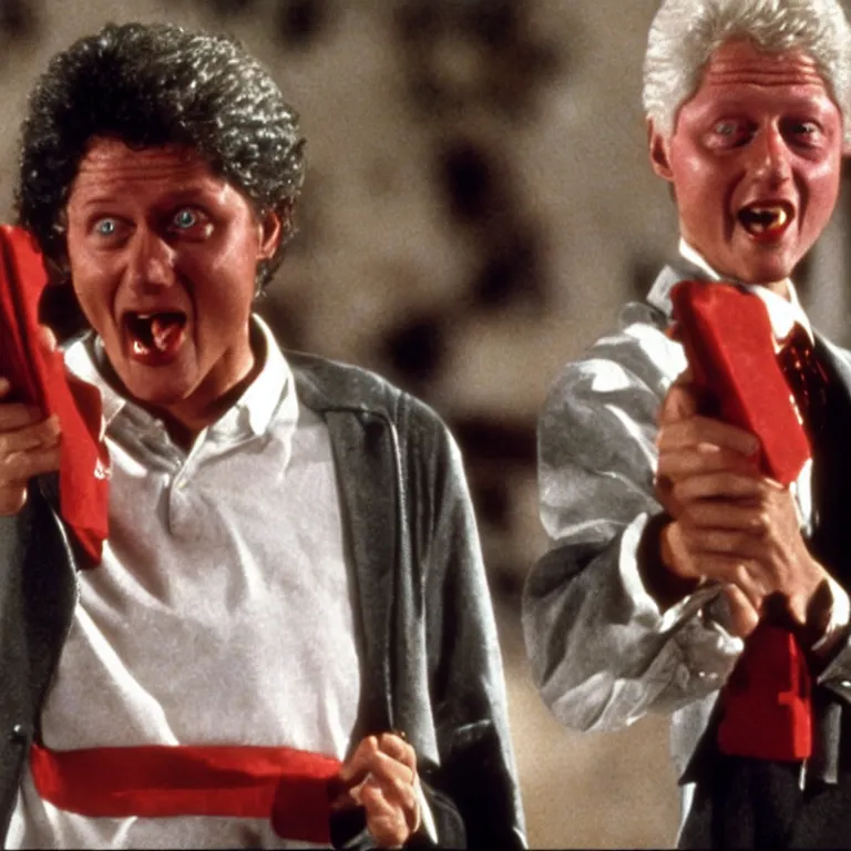 Prompt: Bill Clinton as Bill in the movie Bill and Ted's Excellent Adventure , film still