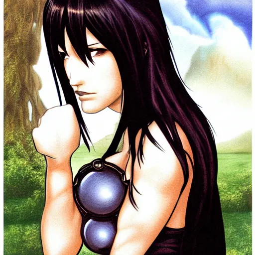 Prompt: Tifa Lockhart pondering her Orb by Todd Lockwood