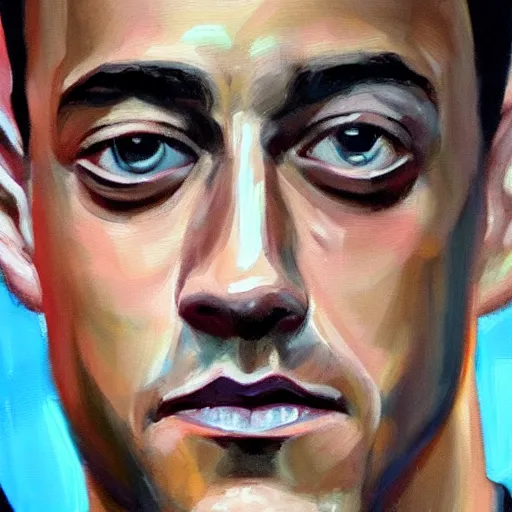 Prompt: oil painting of Rami Malek