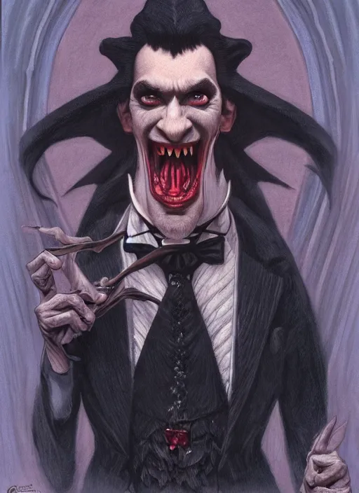 Prompt: Dracula muppet from Society (1989), intricate, highly detailed, centered, digital painting, artstation, concept art, smooth, sharp focus, illustration, artgerm, donato giancola, Joseph Christian Leyendecker, WLOP, Artgerm