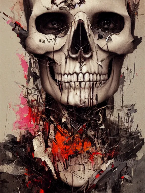 Prompt: art portrait of a skull, decaying ,8k,by tristan eaton,Stanley Artgermm,Tom Bagshaw,Greg Rutkowski,Carne Griffiths,trending on DeviantArt,face enhance,hyper detailed,minimalist,cybernetic, android, blade runner,full of colour,