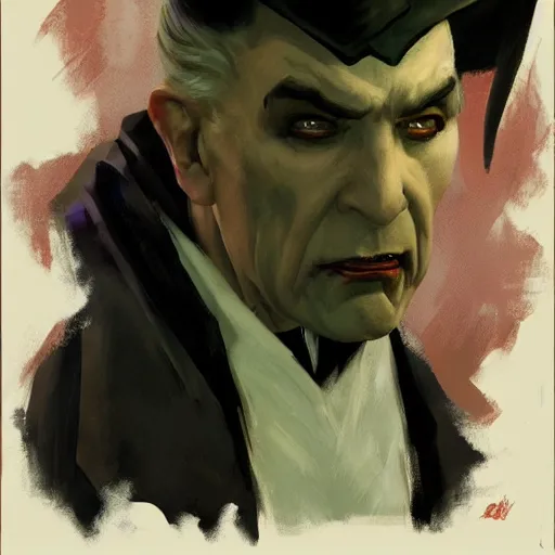 Image similar to greg manchess painting of bela lugosi's dracula as an overwatch character, profile picture, matte painting, bold shapes, hard edges, street art, trending on artstation, by huang guangjian and gil elvgren and sachin teng