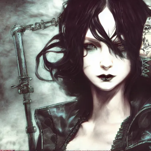 Image similar to christina hendricks goth, tankoban, 4 k, tone mapping, akihiko yoshida, james jean andrei riabovitchev marc simonetti, yoshitaka amano, long hair, curly, h. hydrochaeri