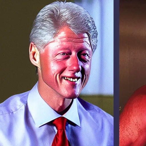 Image similar to Bill Clinton smiling, upper body picture, photorealistic