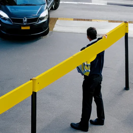 Prompt: a detective inspecting an A-profile traffic barrier