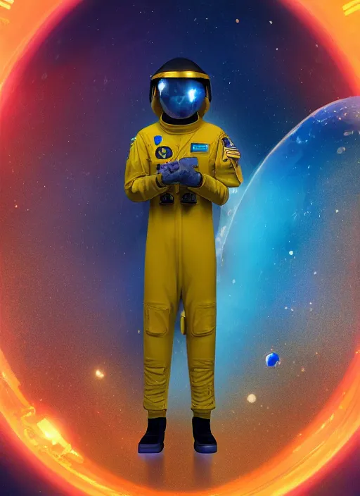 Image similar to ali g astronaut jumpsuit, no helmet, the expanse, sci fi, futuristic, detailed illustration, digital art, trending on artstation, soft ambient lighting, volumetric lighting, rim lighting, yoshitaka amano, alphonse mucha, arney freytag, maxfield parrish, new art nouveau