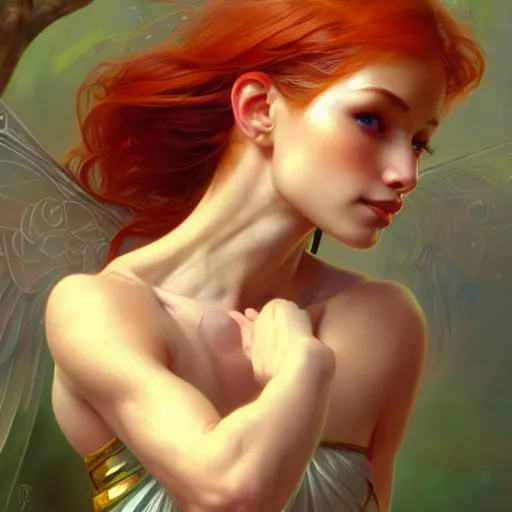 Prompt: beautiful natural fairy small winged redhead martial artist karate fey muscular body shortsword phrygian, vivid colors, intricate, elegant, highly detailed, digital painting, artstation, concept art, smooth, sharp focus, illustration, art by artgerm and greg rutkowski and alphonse mucha and loish and wlop