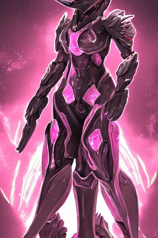 Image similar to galactic sized detailed elegant beautiful stunning quality giantess hot saryn prime warframe anthro mecha female dragon goddess, pink body, sleek metal head, sleek visor, smooth pink skin, sleek silver armor, bigger than galaxy, epic proportions, epic scale, epic size, warframe fanart, furry, dragon art, goddess, giantess, furaffinity, octane