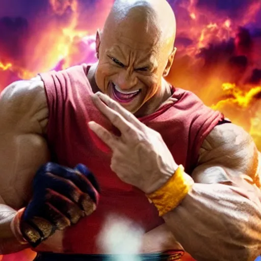 Image similar to photo of a live - action dragon ball z movie featuring dwayne johnson as nappa