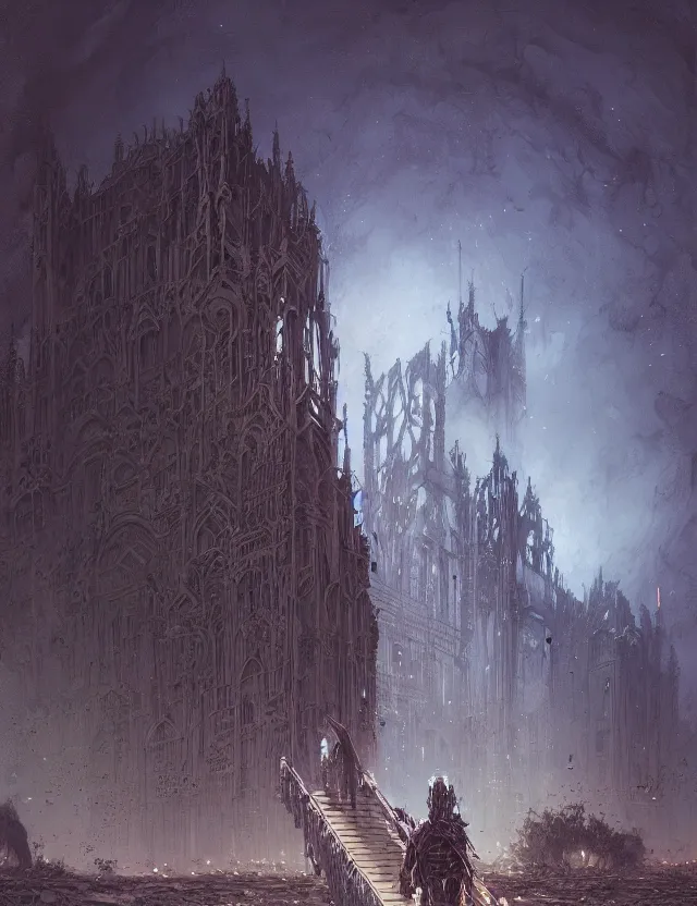 Image similar to detailed portrait, intricate complexity, by greg rutkowski, ross tran, conrad roset, takato yomamoto, ilya kuvshinov huge gothic crematorium on desert planet, elevator, side ramp entrance ambulance smoke dead bodies, guards intricate, painting by lucian freud and mark brooks, bruce pennington, dark colors, neon, death, guards, nice style culture