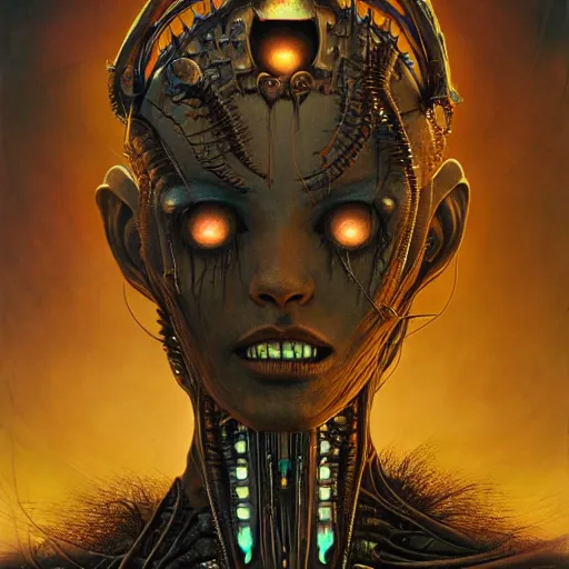 Image similar to a portrait of a beautiful biomechanical queen of the damned, sci-fi concept art by giger and beksinski and szukalski and wlop and pete mohrbacher, digital art, highly detailed, intricate, horror, sharp focus, Trending on Artstation HQ, deviantart, unreal engine 5, 4K UHD image