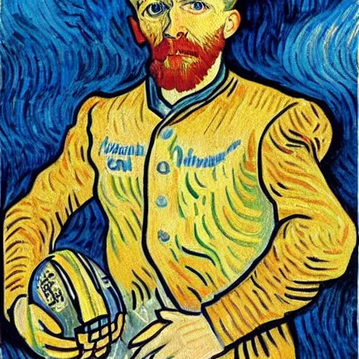 Image similar to A van Gogh style painting of an American football player