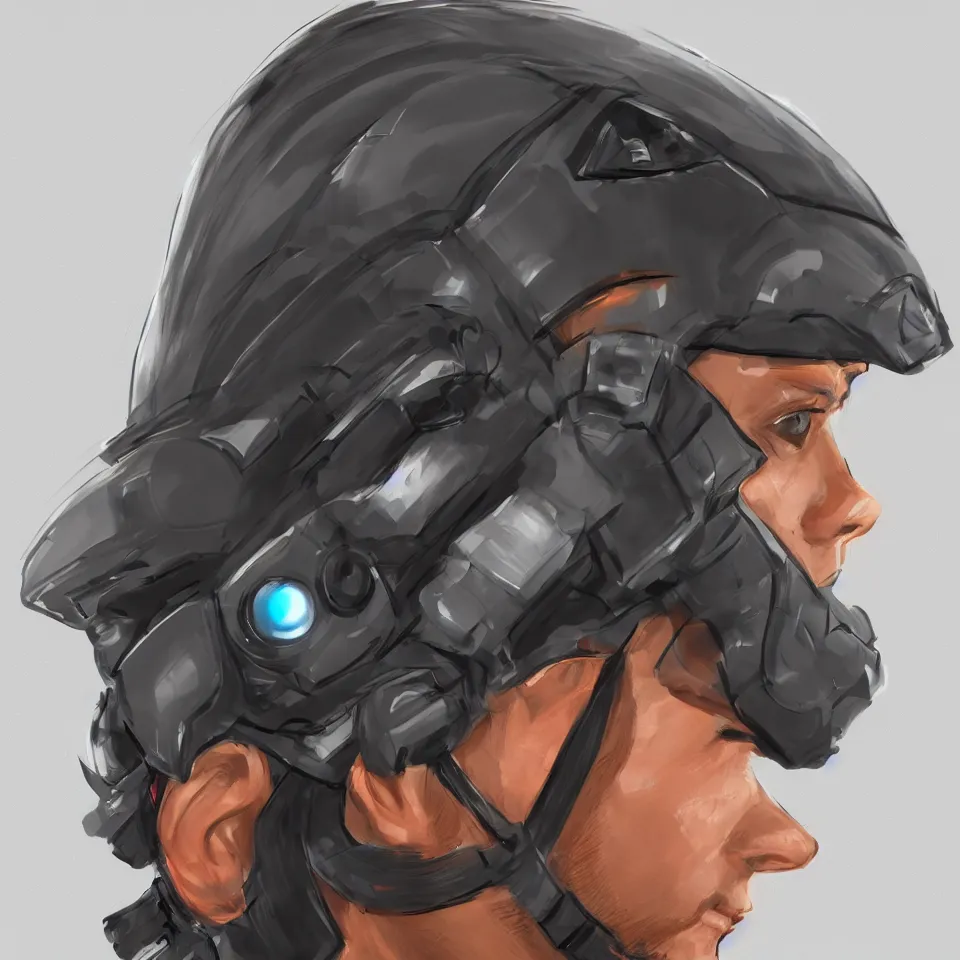 Image similar to front view epic nano cyber headgear combat vision helmet highly detailed, digital painting, hyper concept art, smooth, crisp sharp focus, simple draft aaa unreal artstation