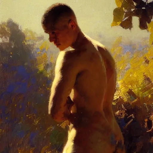 Image similar to a man with a buzz cut haircut, painting by Gaston Bussiere, Craig Mullins