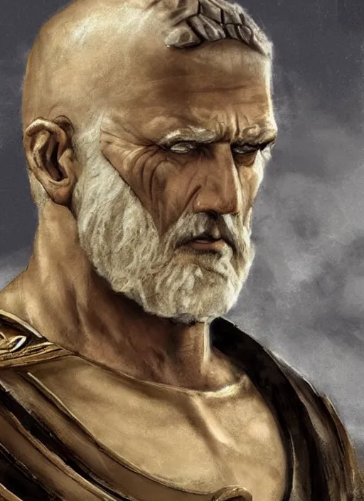 Image similar to close up concept art of an ancient greek general, by robert kirkman