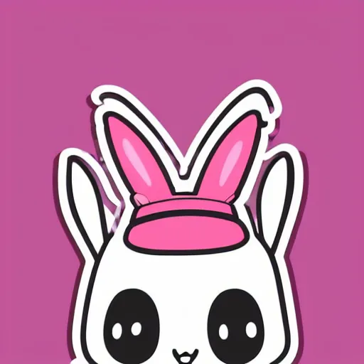 Prompt: amazing simple vector art, anthropomorphic pink rabbit character wearing a black bucket hat. Cute, kawaii, Cooky, bt21, Sanrio inspired. Beautiful artwork, Rabbt_character, rabbit_bunny, 獣, iconic character, detailed, 4K high resolution quality artstyle by artgerm, Guweiz, Pixiv, Instagram, dribbble, ArtstationHD