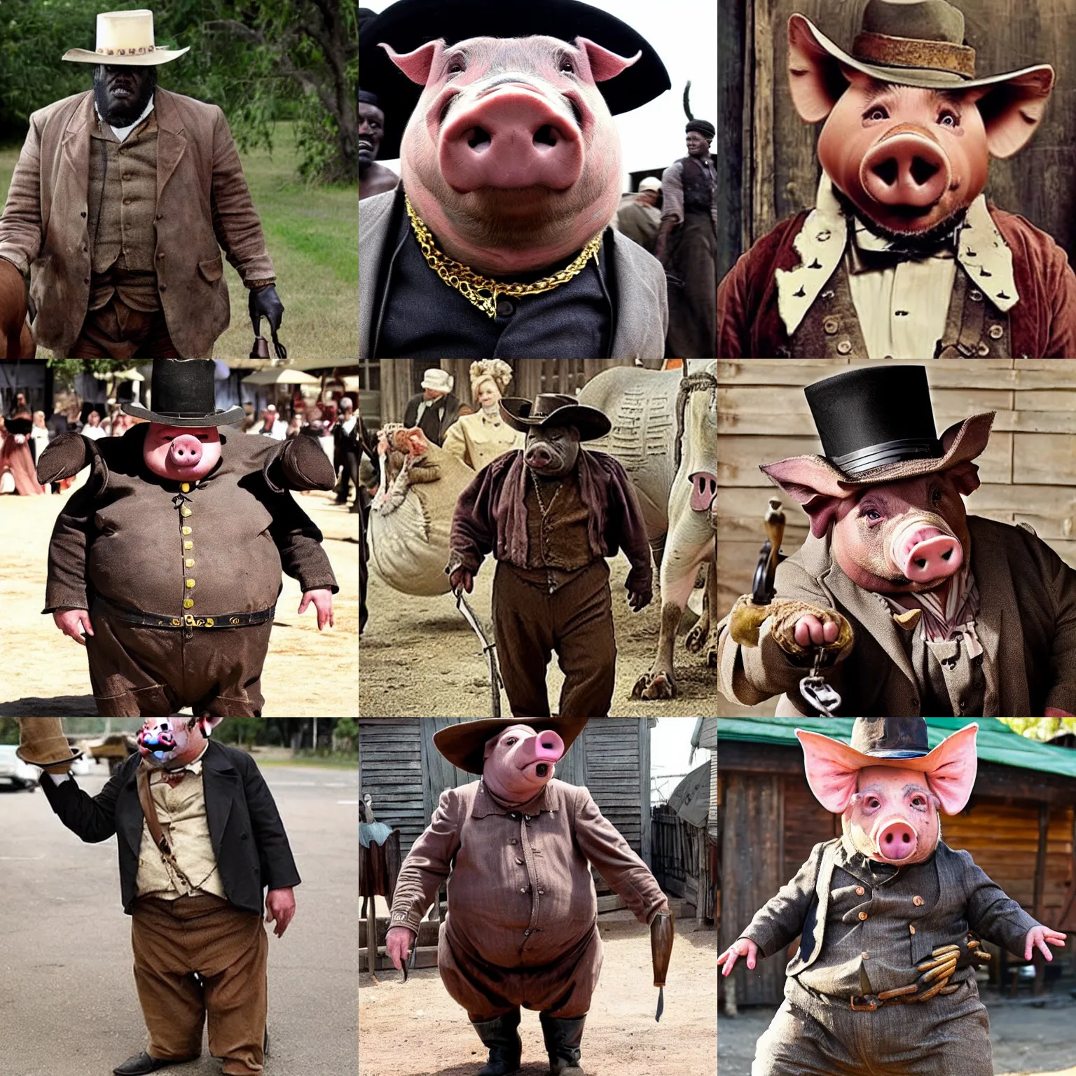 Prompt: A pig dressed as Big Daddy from Django Unchained