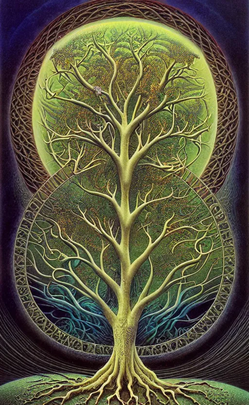 Image similar to tree of life by roger dean and andrew ferez, art forms of nature by ernst haeckel, divine chaos engine, symbolist, visionary, art nouveau, botanical fractal structures, organic, detailed, realistic, surreality