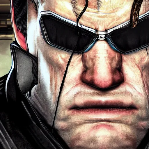 Prompt: senator armstrong, from metal gear rising reveangance, in a rap album cover, highly detailed portrait photography, epic, cinematic