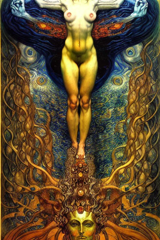 Image similar to Divine Chaos Engine by Karol Bak, Jean Delville, William Blake, Gustav Klimt, and Vincent Van Gogh, symbolist, visionary