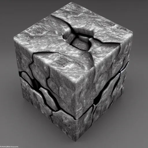 Image similar to obsidian lava greeble cube, highly detailed, 3d render