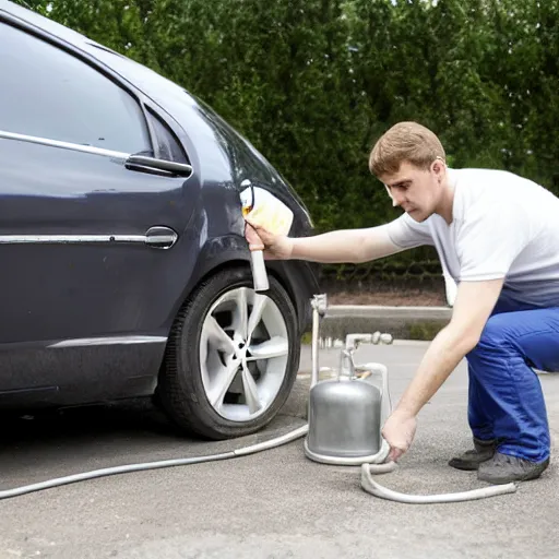 Image similar to man siphoning fuel from a cars gas tank