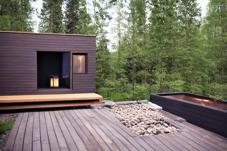 Image similar to modern backyard unique finnish sauna in a north american backyard