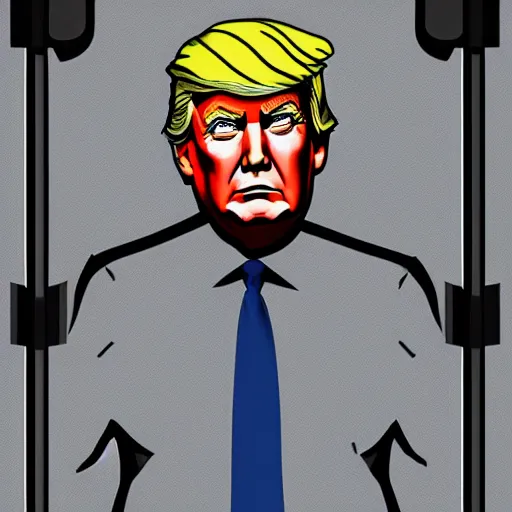 Image similar to donald trump behind bars in prison, digital art, in the style of artstation