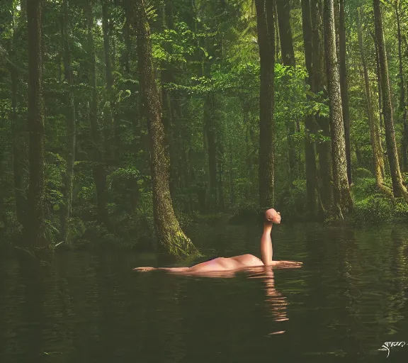 Prompt: a never before seen creature, floating in a forest, stunning photography, ambient light, 8k