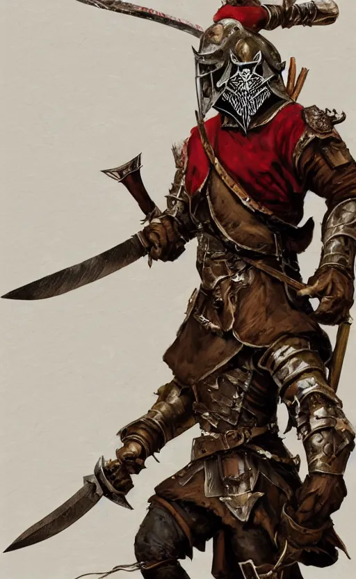 Image similar to strong young man, photorealistic bugbear ranger holding sword, fire magic, black beard, dungeons and dragons, pathfinder, roleplaying game art, hunters gear, jeweled ornate leather and steel armour, concept art, character design on white background, by norman rockwell, makoto shinkai, kim jung giu, artstation trending, poster art, colours red and green